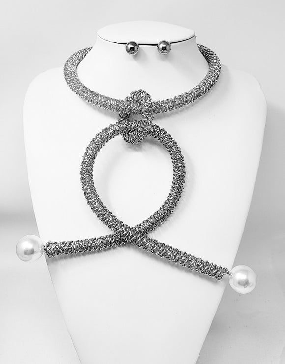 SILVER PEARL NECKLACE SET ( 10997 RCR )