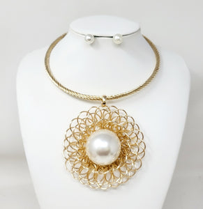 GOLD CHOKER PEARL PENDANT NECKLACE ( 10998 GCR )