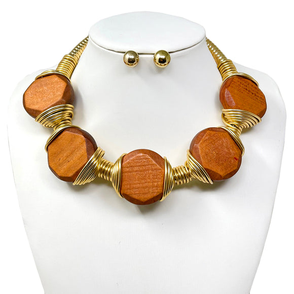 GOLD LIGHT BROWN NECKLACE SET ( 11004 GBR )