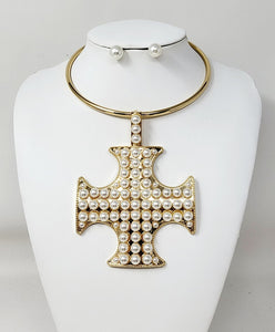 CHOKER NECKLACE CROSS PENDANT ( 11027 GCR )