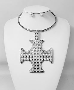 CHOKER NECKLACE CROSS PENDANT ( 11027 RWH )