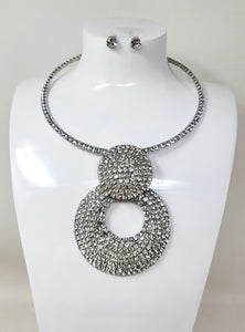 SILVER CHOKER NECKLACE SET ( 11041 RCL )