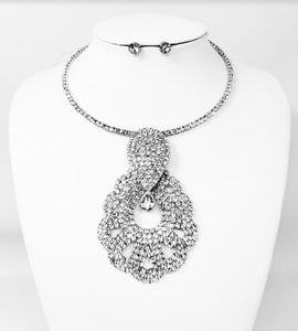 SILVER CHOKER NECKLACE SET ( 11042 RCL )