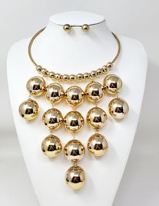 GOLD CHOKER BALL NECKLACE SET ( 11054 G )