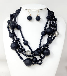 BLACK BEAD NECKLACE SET ( 11071 GBK )