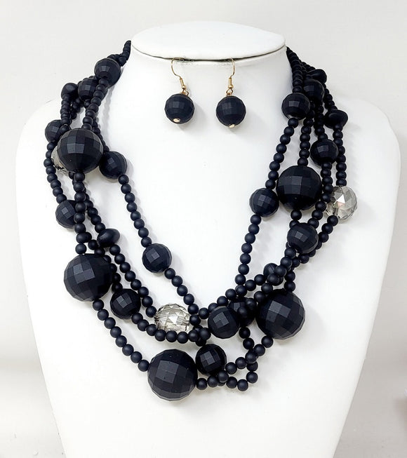 BLACK BEAD NECKLACE SET ( 11071 GBK )