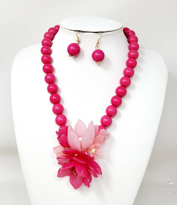 FUCHSIA PEARL NECKLACE FLOWER ( 11073 GFU )