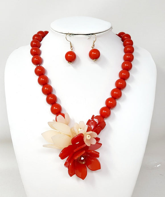 RED PEARL NECKLACE FLOWER ( 11073 GRD )