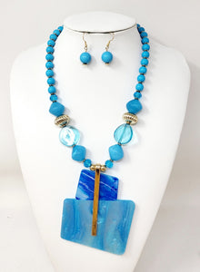 GOLD BLUE STONE PEARL NECKLACE SET ( 11078 GBL )
