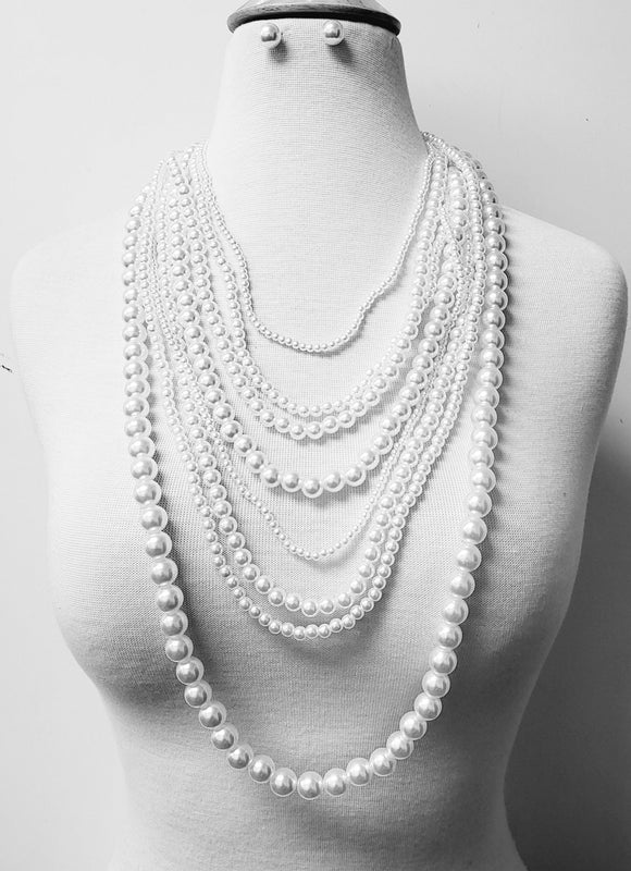 SILVER WHITE PEARL NECKLACE ( 11105 RWH )