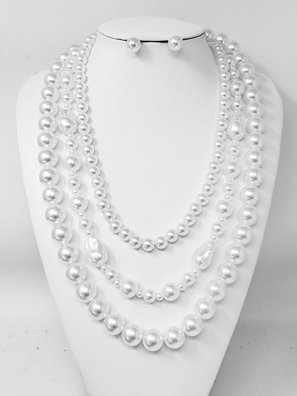 SILVER WHITE PEARL NECKLACE ( 11110 RWH )