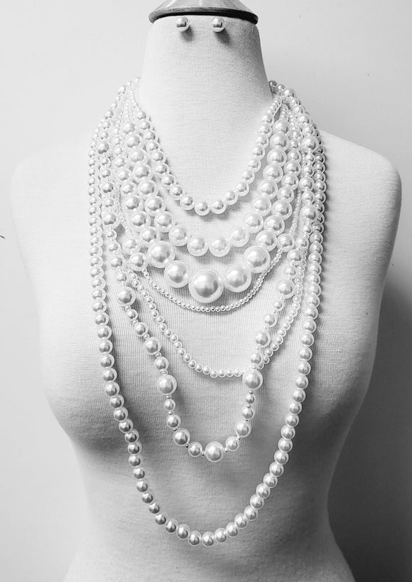 SILVER WHITE PEARL NECKLACE ( 11121 RWH )