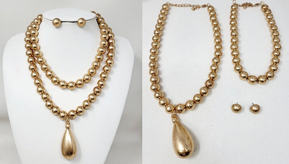 DOUBLE MATTE GOLD NECKLACE SET ( 11137 MG )