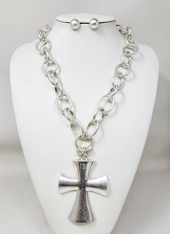 MATTE SILVER CROSS NECKLACE ( 11141 MS )