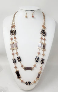 LONG GOLD LEOPARD PRINT NECKLACE SET ( 11161 GLE )