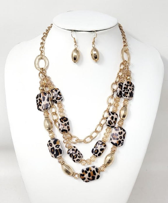 GOLD LEOPARD PRINT NECKLACE SET ( 11162 GLE )