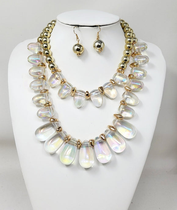 GOLD CLEAR NECKLACE SET ( 11165 GCL )
