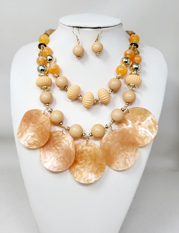 PEACH PEARL NECKLACE SET ( 11166 GPH )