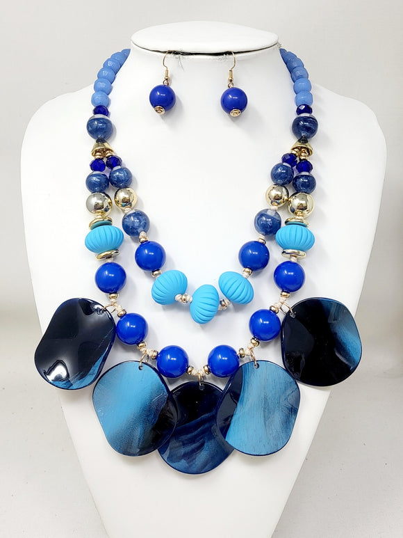 BLUE PEARL NECKLACE SET ( 11166 GRB )