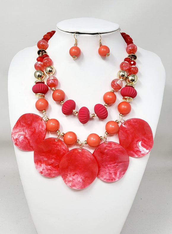 RED PEARL NECKLACE SET ( 11166 GRD )