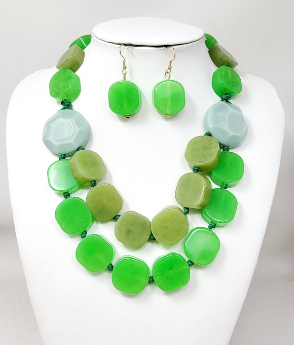 GREEN CHUNKY PEBBLE RESIN NECKLACE SET ( 11167 GGR )