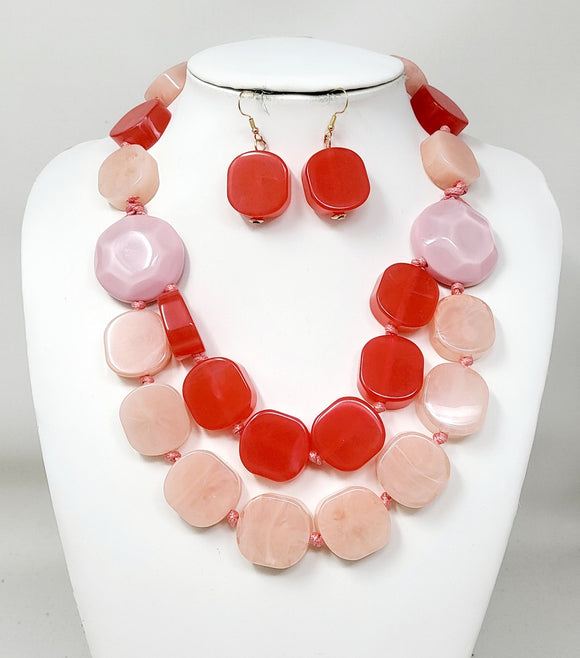 PINK CHUNKY PEBBLE RESIN NECKLACE SET ( 11167 GPK )