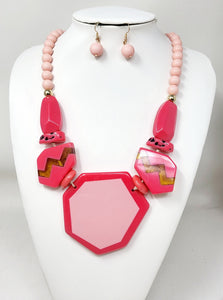 PINK STATEMENT RESIN NECKLACE SET ( 11168 GPK )