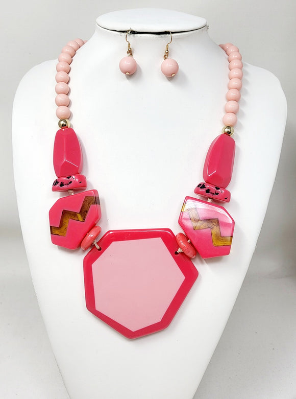 PINK STATEMENT RESIN NECKLACE SET ( 11168 GPK )
