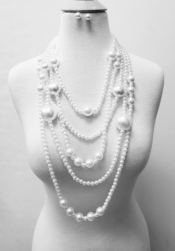 LARGE SILVER WHITE PEARL NECKLACE ( 11176 RWH )