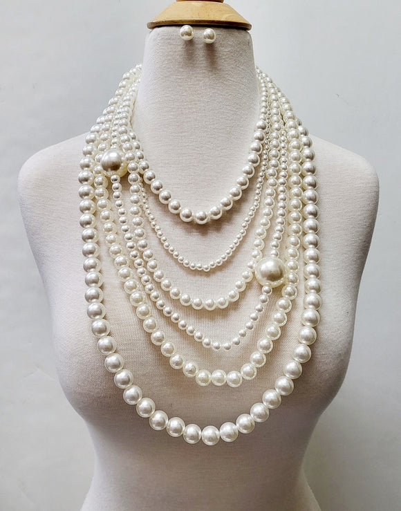 LARGE GOLD CREAM PEARL NECKLACE ( 11178 GCR )