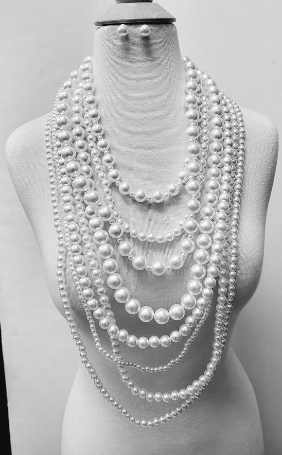 LARGE SILVER WHITE PEARL NECKLACE ( 11180 RWH )