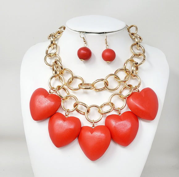 GOLD WOOD HEART NECKLACE ( 11189 GRD )