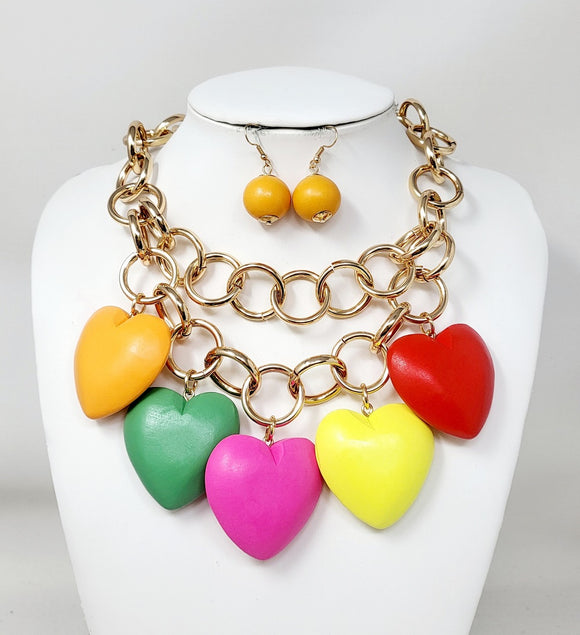GOLD WOOD HEART NECKLACE ( 11189 LMT )