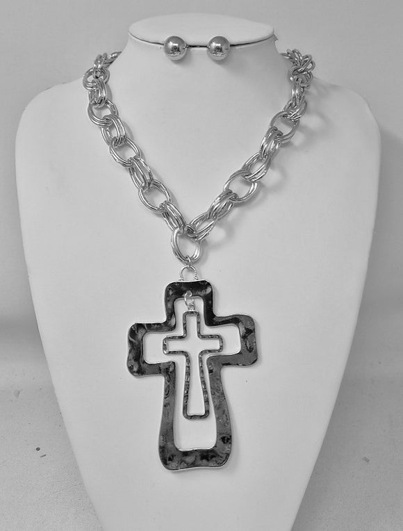 SILVER CROSS NECKLACE ( 11208 R )