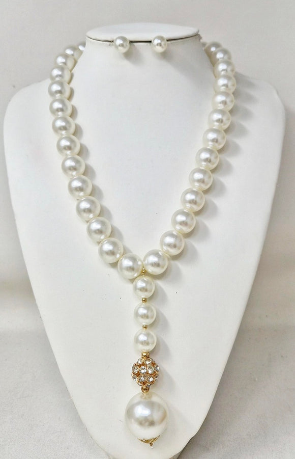 GOLD CREAM PEARL NECKLACE SET ( 11217 GCR )