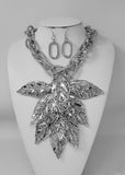 SILVER LEAF NECKLACE SET ( 11229 R )