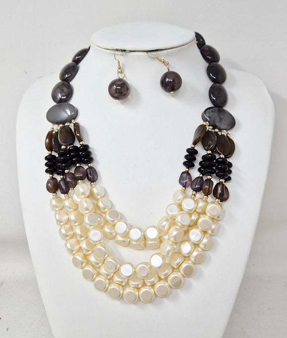 CREAM BLACK NECKLACE SET ( 11245 GBK )