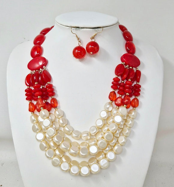 CREAM RED NECKLACE SET ( 11245 GRD )