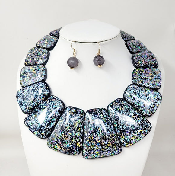 BLACK ACRYLIC NECKLACE SET ( 11247 BK )