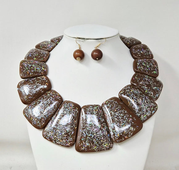 BROWN ACRYLIC NECKLACE SET ( 11247 BR )