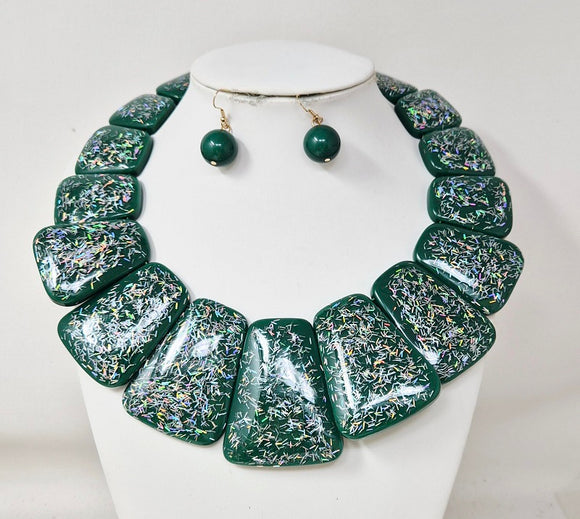 GREEN ACRYLIC NECKLACE SET ( 11247 GR )