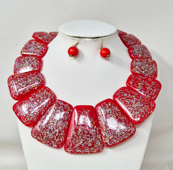 RED ACRYLIC NECKLACE SET ( 11247 RD )