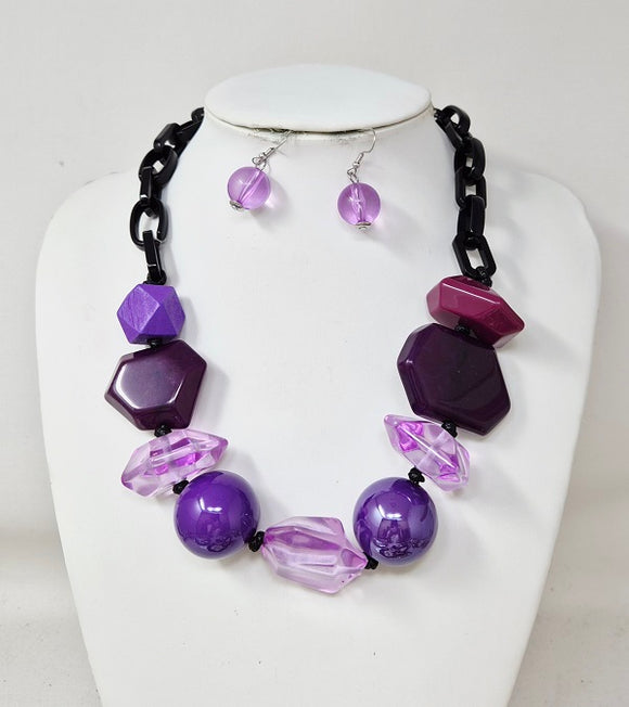 PURPLE STONE NECKLACE SET ( 11251 PU )