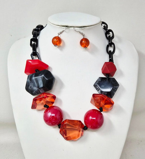 RED STONE NECKLACE SET ( 11251 RD )
