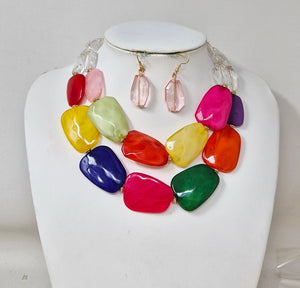 MULTICOLOR STONE NECKLACE SET ( 11252 GMT ) – Ohmyjewelry.com