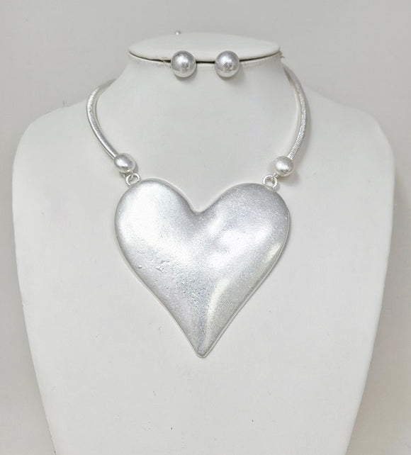 LARGE MATTE SILVER NECKLACE SET ( 11270 MS )