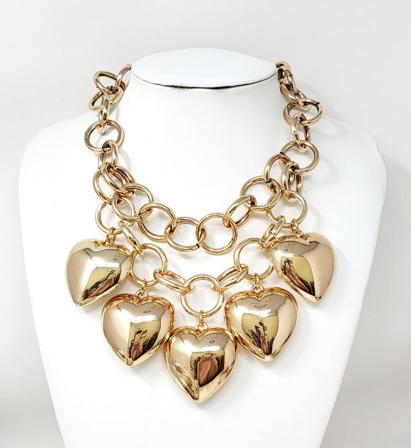 GOLD HEART NECKLACE SET ( 11283 G )