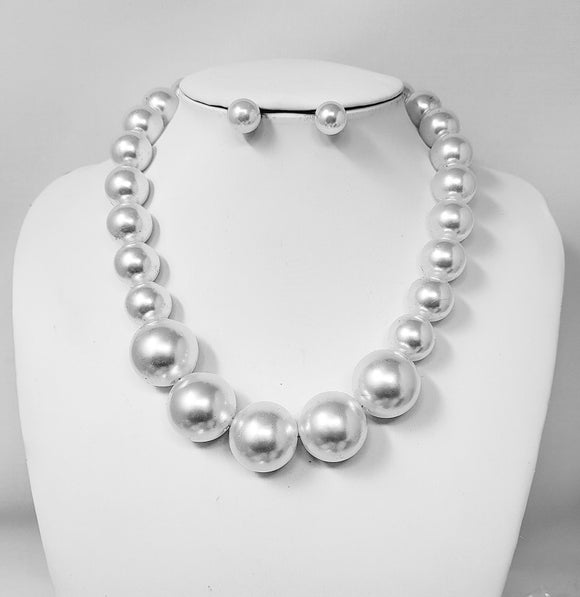 SILVER PEARL NECKLACE SET ( 30022 RWH )