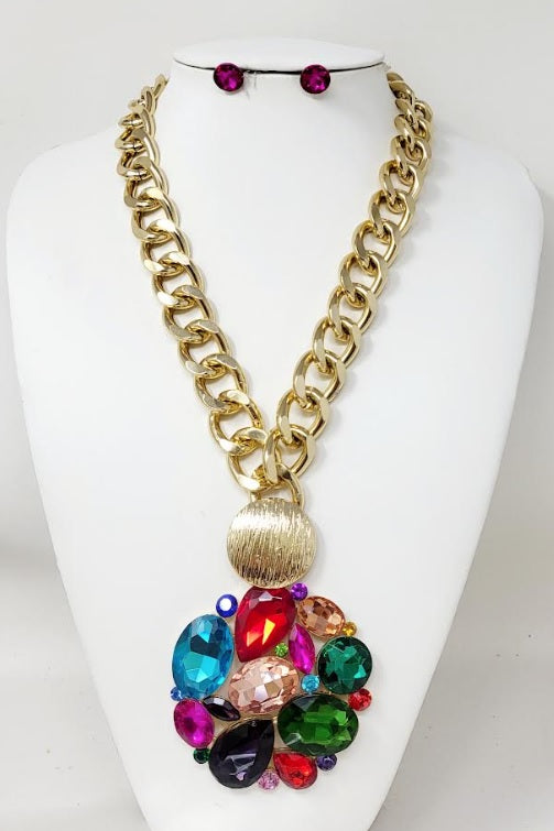 Gold Necklace Set Multicolor Stones ( 30038 GMT )