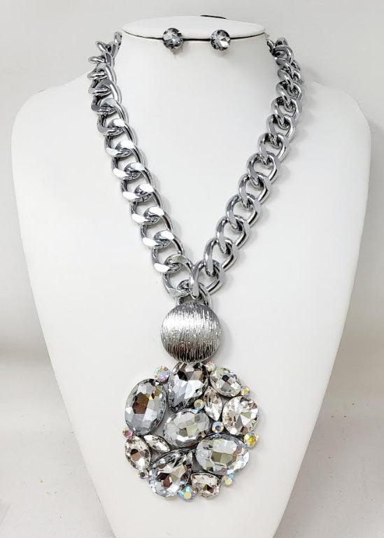 Silver Necklace Set Clear Stones ( 30038 R )